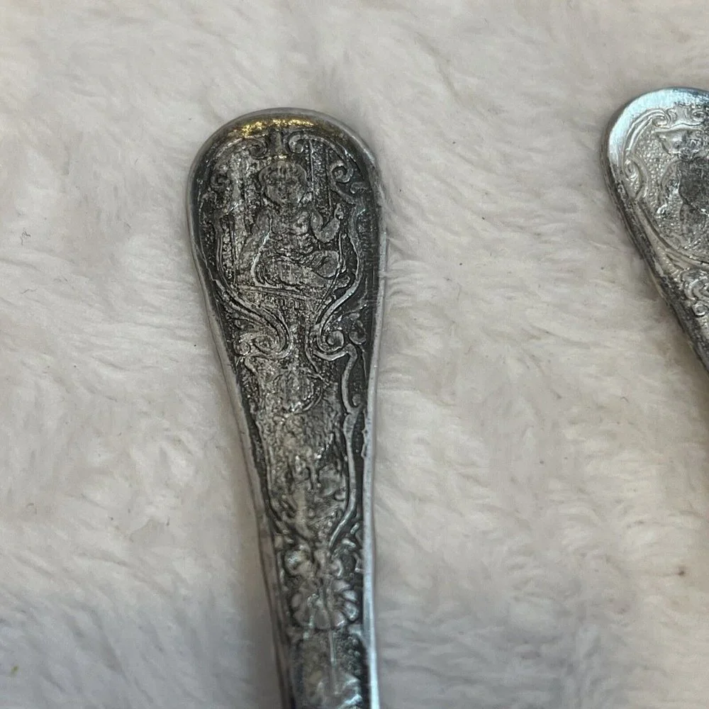 Vintage Children's‎ Toy Fork & Spoon WBW with Girl & Bear On Handles 2 Piece Set
